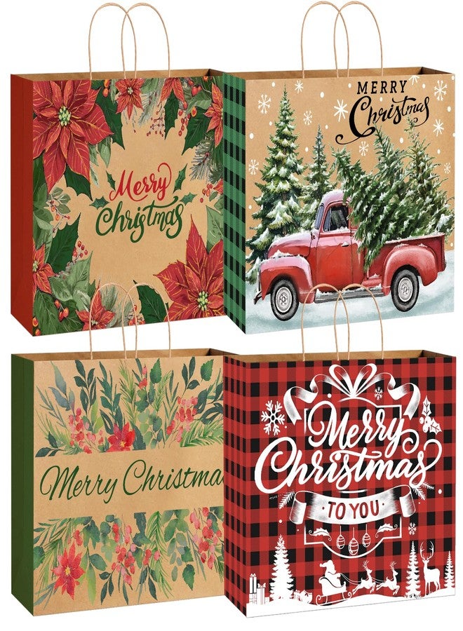YUJUN 12PCS Extra Large Christmas Gift Paper Bags, Xmas Jumbo Kraft Tote Bags for Gifts Treat Shopping Wrapping Bags for Christmas Holiday New Year Party Favors Supplies - Image 1